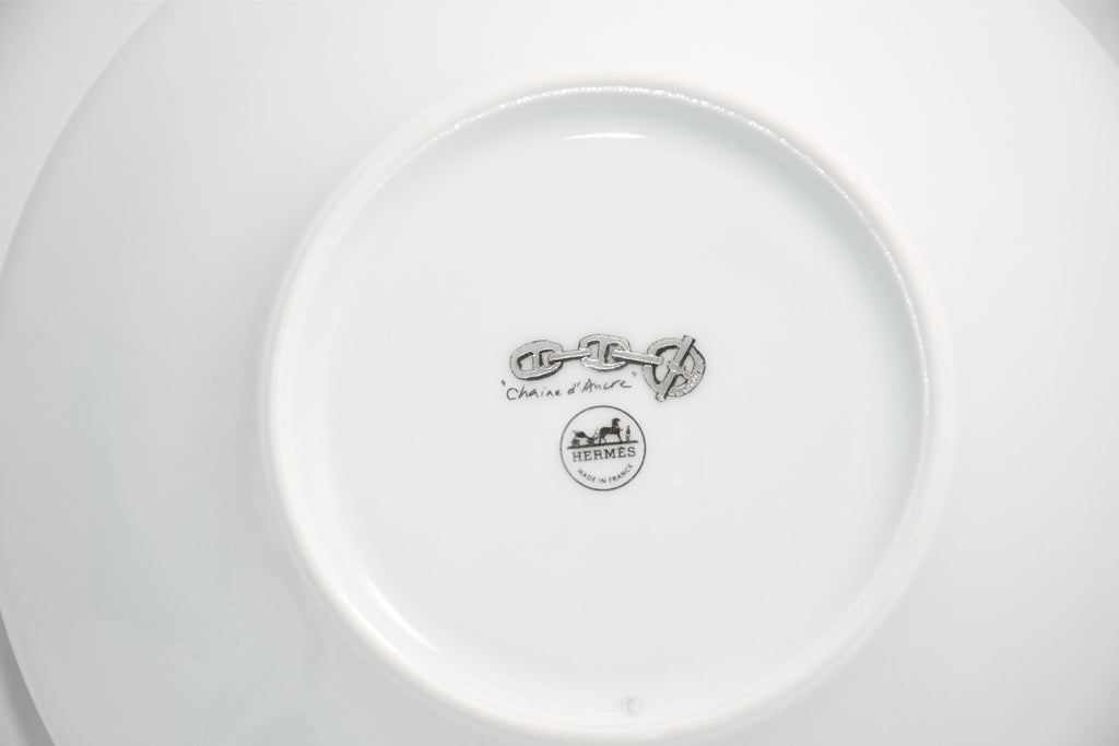 Hermes Chaine D'ancre Morning Cup and Saucer 2 set Platinum silver tea coffee cappuccino