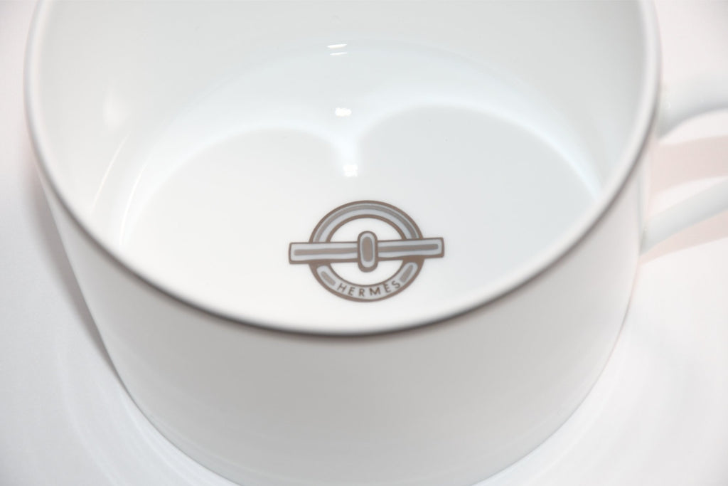 Hermes Chaine D'ancre Morning Cup and Saucer 2 set Platinum silver tea coffee cappuccino