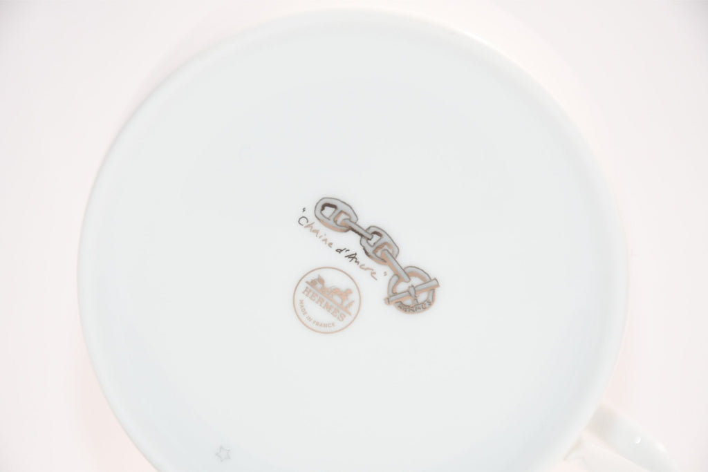Hermes Chaine D'ancre Morning Cup and Saucer 2 set Platinum silver tea coffee cappuccino