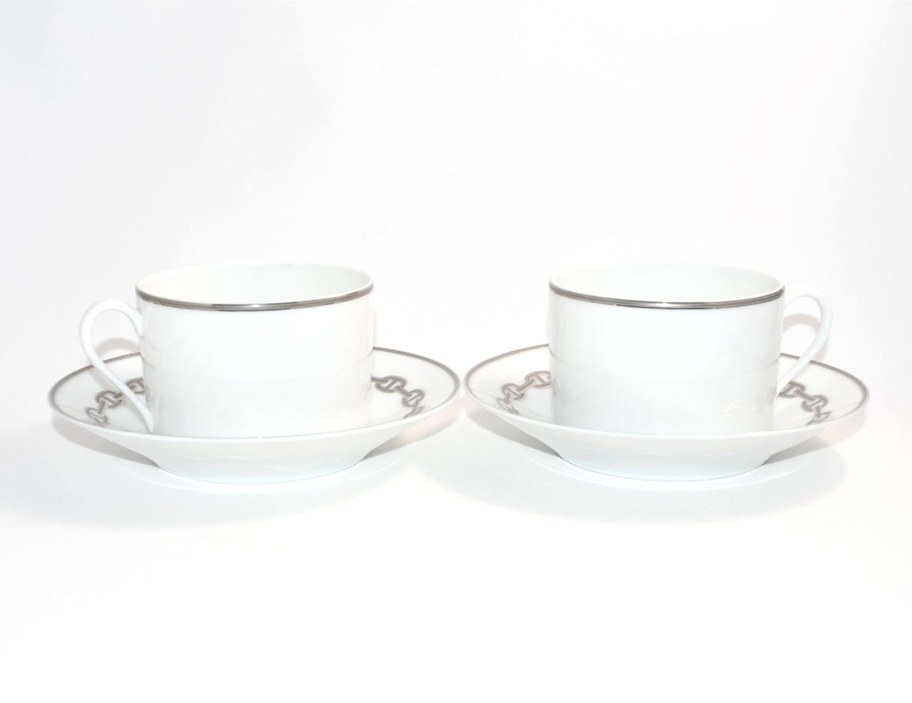 Hermes Chaine D'ancre Morning Cup and Saucer 2 set Platinum silver tea coffee cappuccino