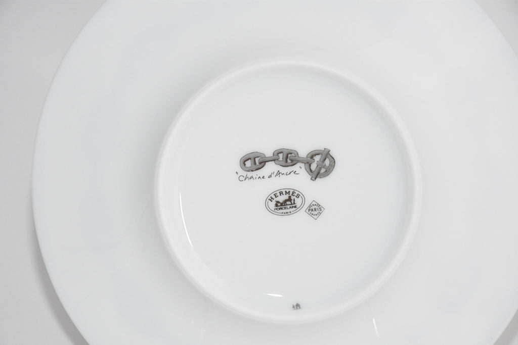 Hermes Chaine D'ancre Tea Cup and Saucer 2 set Platinum silver coffee EX+