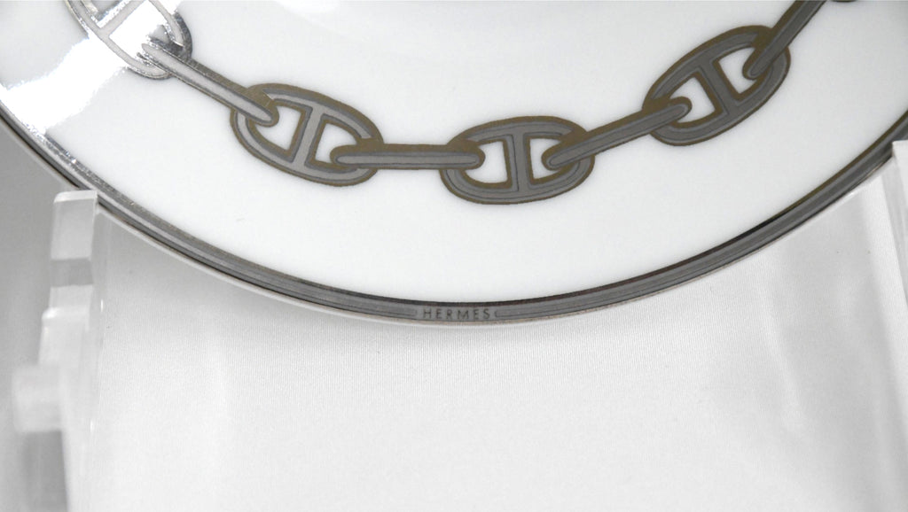 Hermes Chaine D'ancre Tea Cup and Saucer 2 set Platinum silver coffee EX+