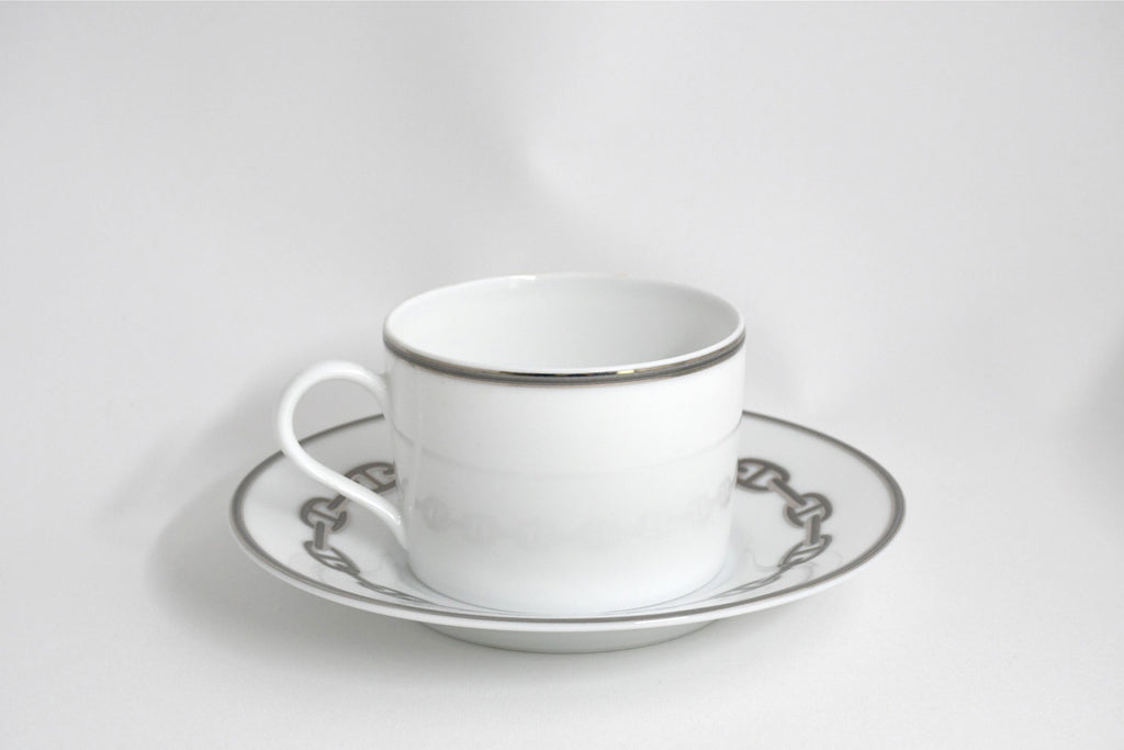 Hermes Chaine D'ancre Tea Cup and Saucer 2 set Platinum silver coffee EX+