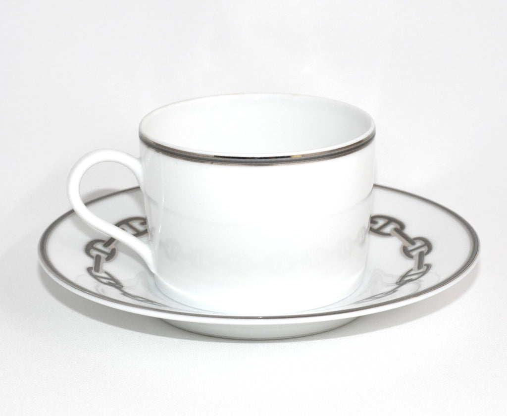 Hermes Chaine D'ancre Tea Cup and Saucer 2 set Platinum silver coffee EX+