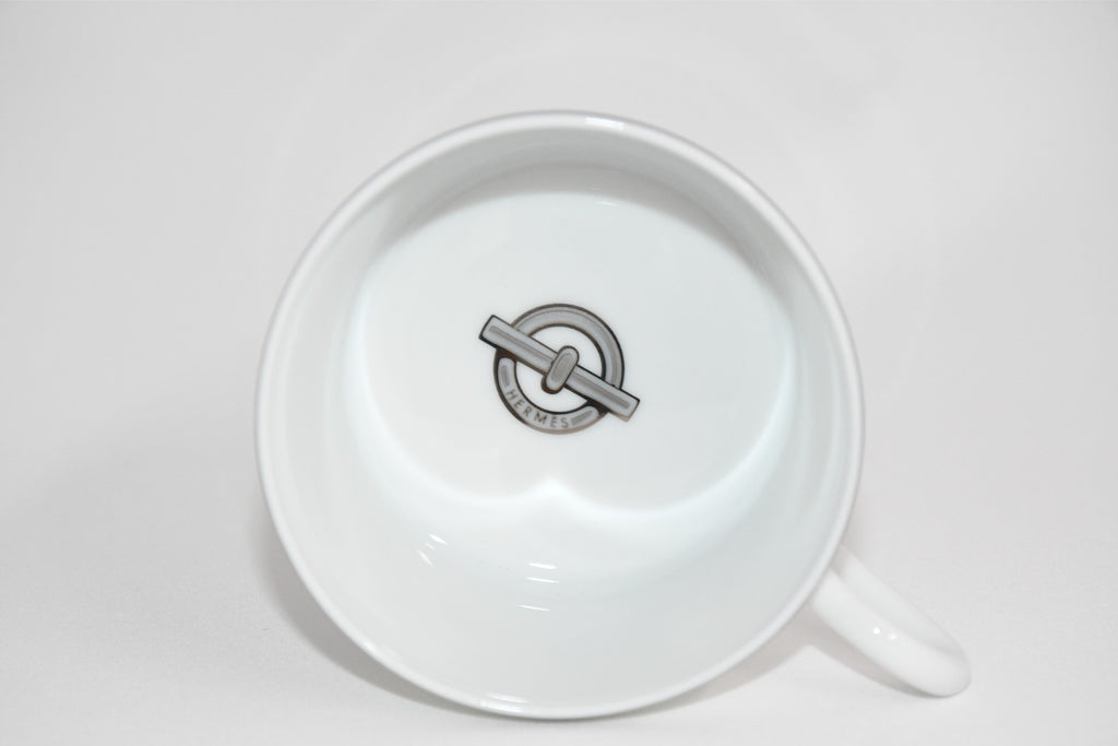 Hermes Chaine D'ancre Tea Cup and Saucer 2 set Platinum silver coffee dinnerware 03