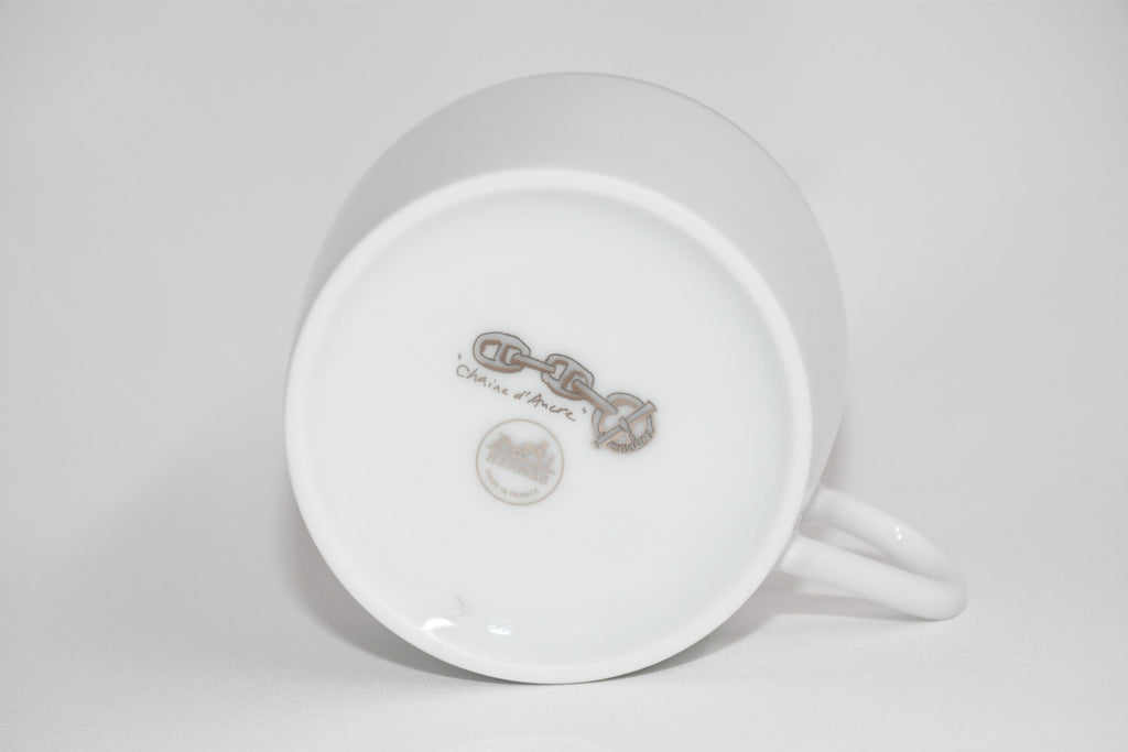 Hermes Chaine D'ancre Tea Cup and Saucer 2 set Platinum silver coffee dinnerware 03