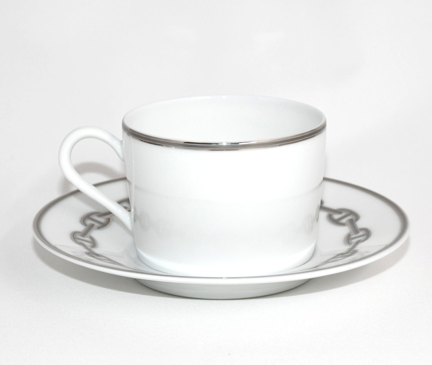 Hermes Chaine D'ancre Tea Cup and Saucer 2 set Platinum silver