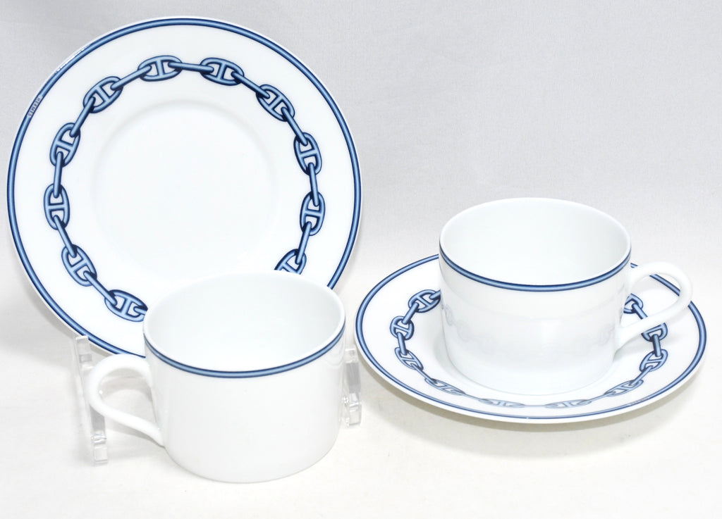 Hermes Chaine D'ancre Tea Cup and Saucer 2 set blue coffee dinnerware 236