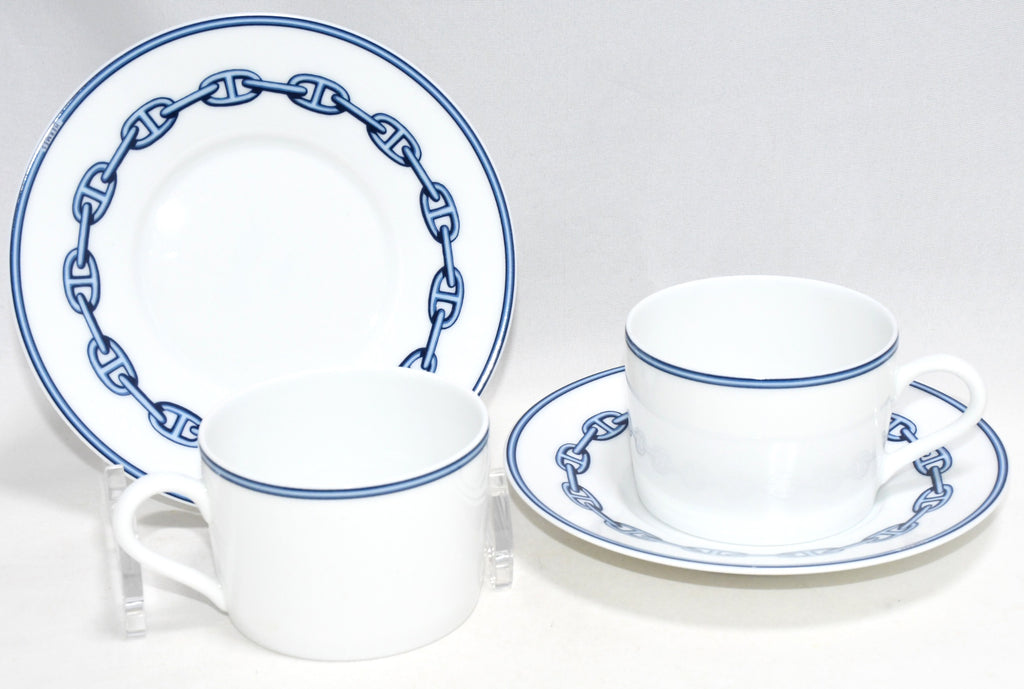 Hermes Chaine D'ancre Tea Cup and Saucer 2 set blue coffee dinnerware 236