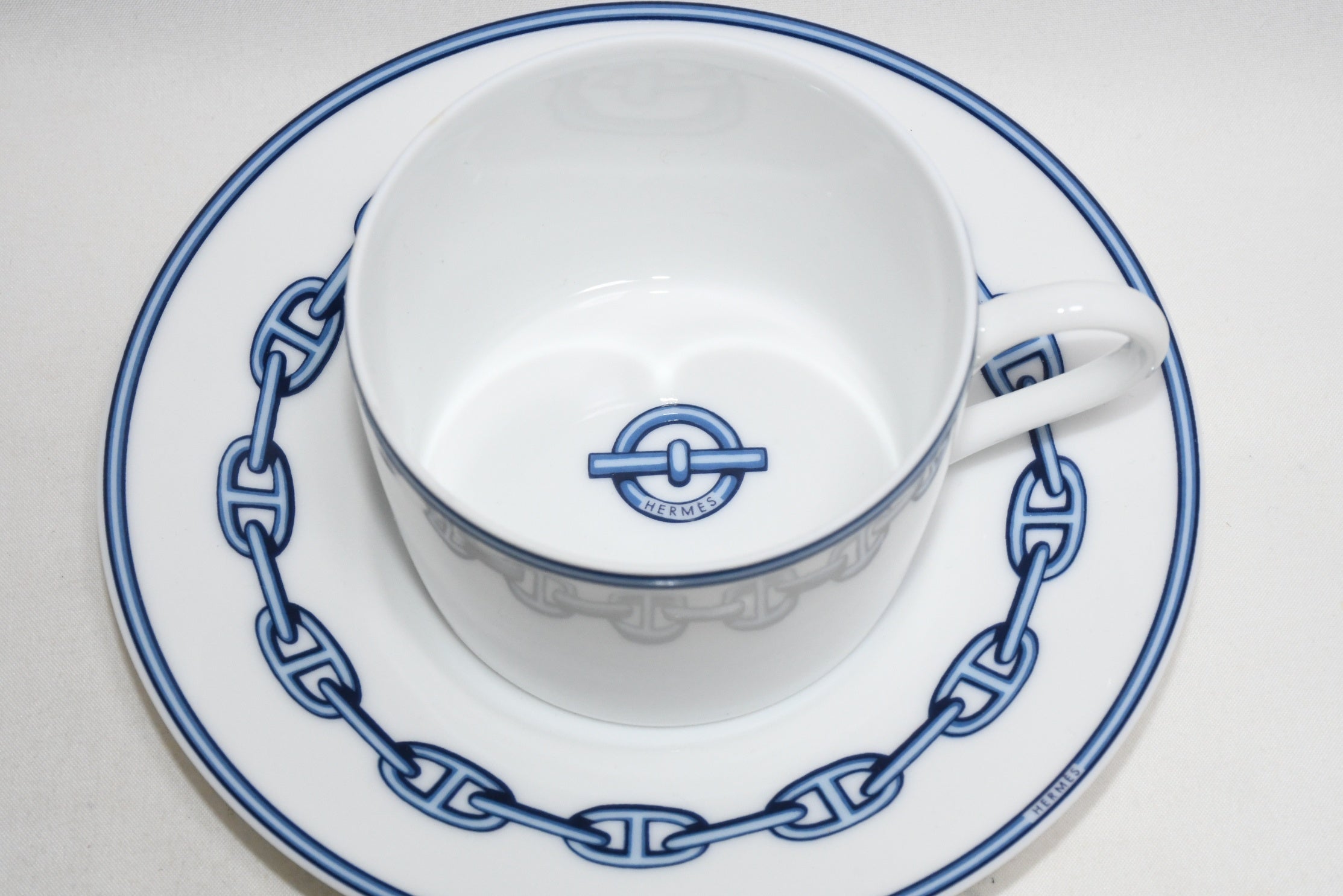 HERMES Chaîne d'Amour 皿 2枚セット Hermes Chaine D'ancre Tea Cup and Saucer 2 set blue coffee