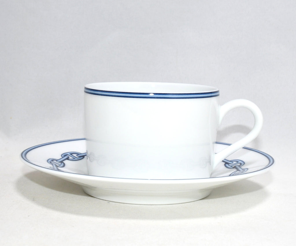 Hermes Chaine D'ancre Tea Cup and Saucer 2 set blue coffee dinnerware 236