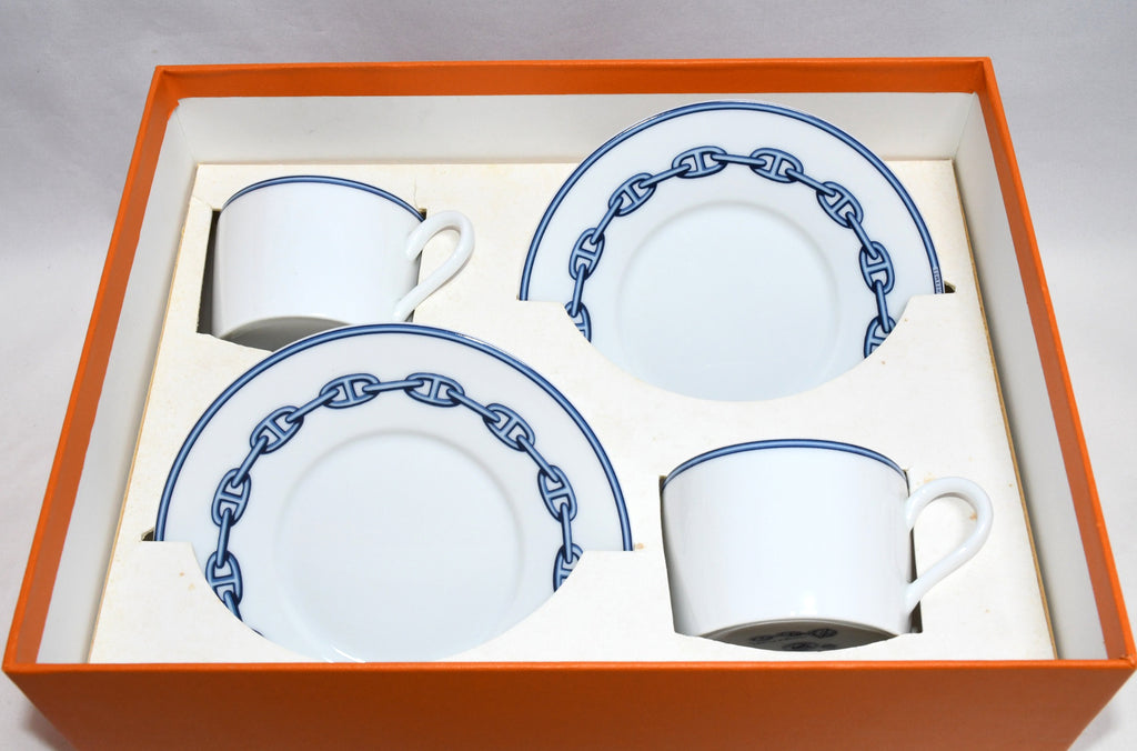 Hermes Chaine D'ancre Tea Cup and Saucer 2 set blue coffee dinnerware 236