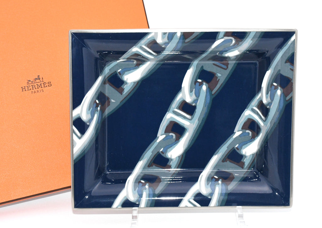 Hermes Chaine d'Ancre Change tray navy porcelain Ashtray chain plate