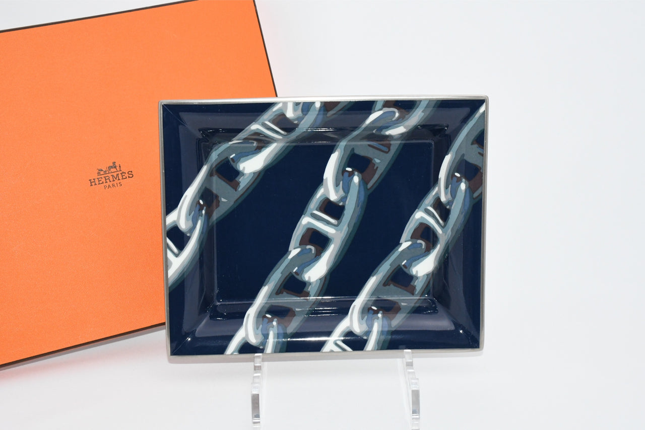 Hermes Chaine d'Ancre Change tray navy porcelain Ashtray chain plate