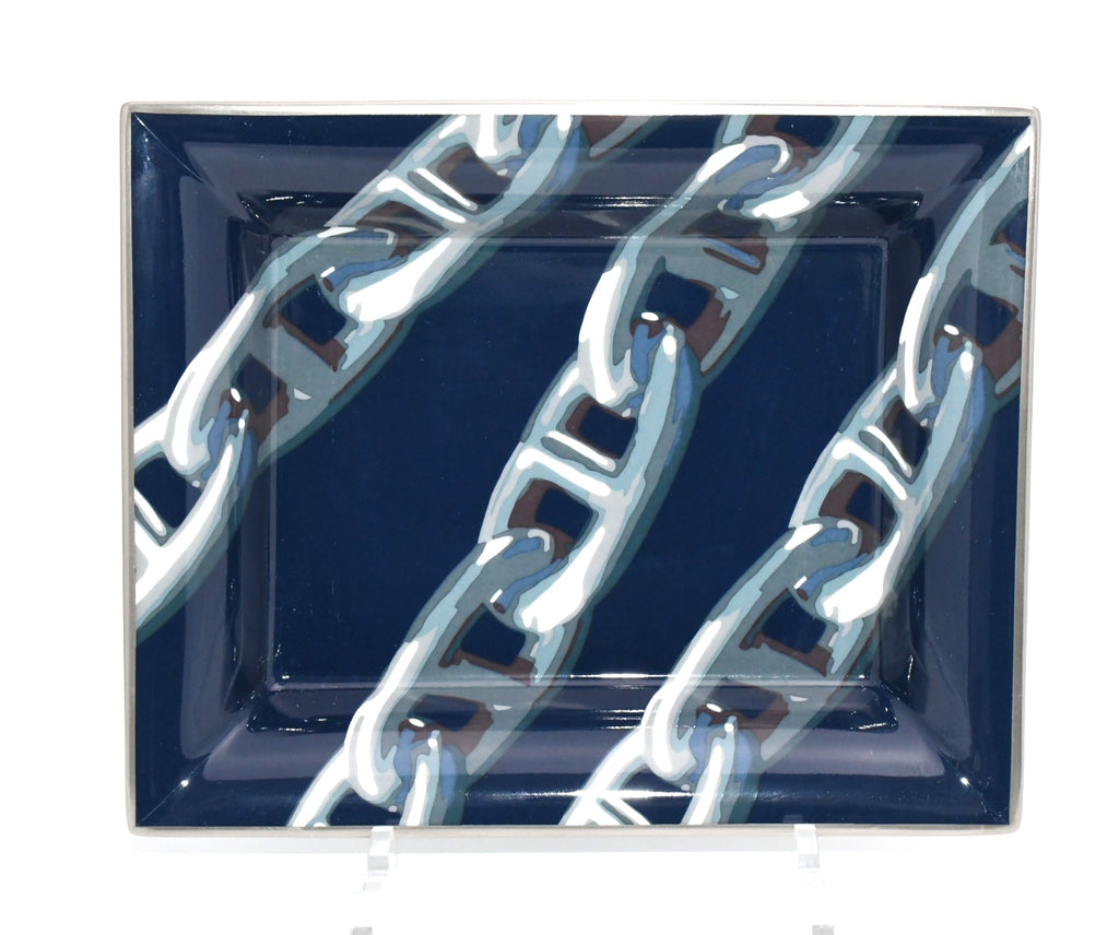 Hermes Chaine d'Ancre Change tray navy porcelain Ashtray chain plate