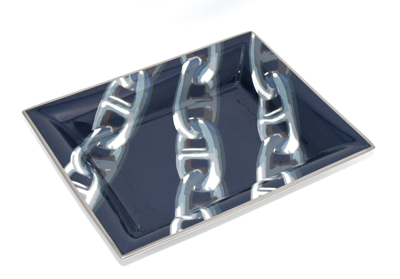 Hermes Chaine d'Ancre Change tray navy porcelain Ashtray chain plate