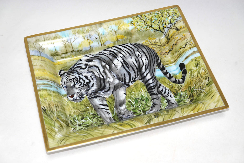 Hermes Change Tray Bengal tiger porcelain Ashtray white animal VIDE POCHE