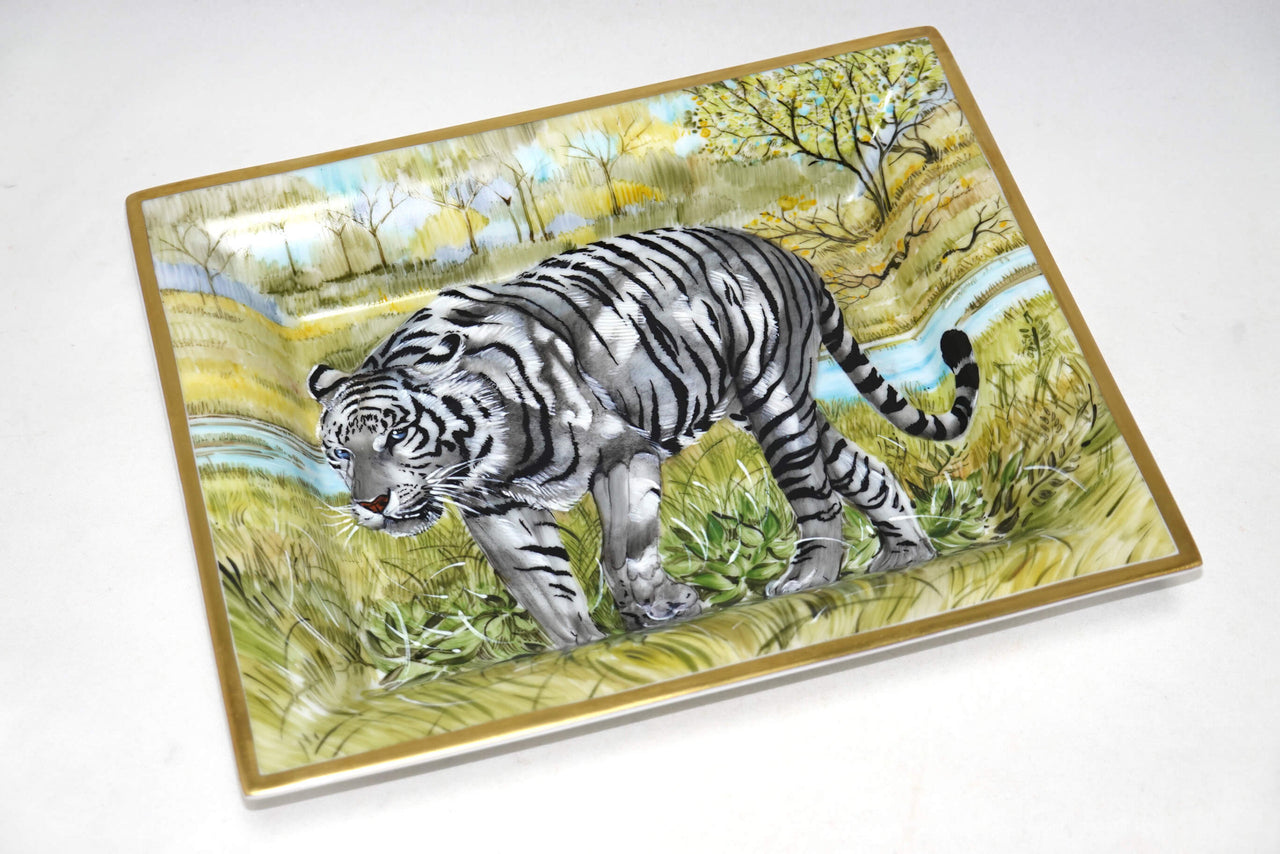 Hermes Change Tray Bengal tiger porcelain Ashtray white animal VIDE POCHE