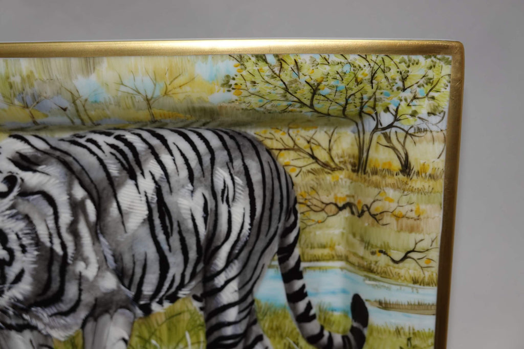 Hermes Change Tray Bengal tiger porcelain Ashtray white animal VIDE POCHE