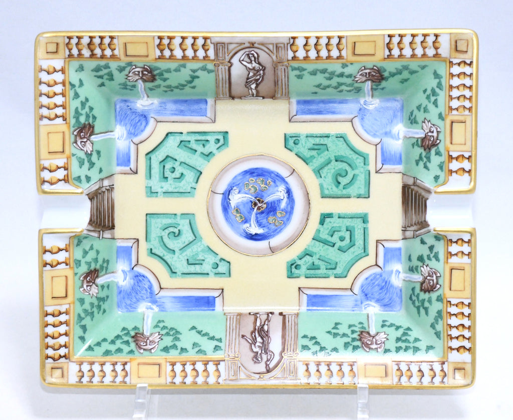 Hermes Change Tray Greek courtyard Garden Porcelain Ashtray Blue green VIDE POCHE