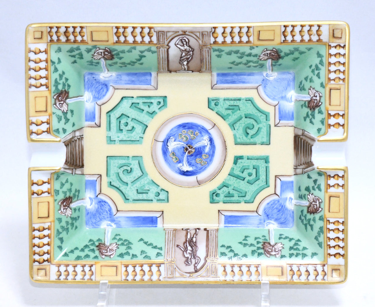 Hermes Change Tray Greek courtyard Garden Porcelain Ashtray Blue green VIDE POCHE