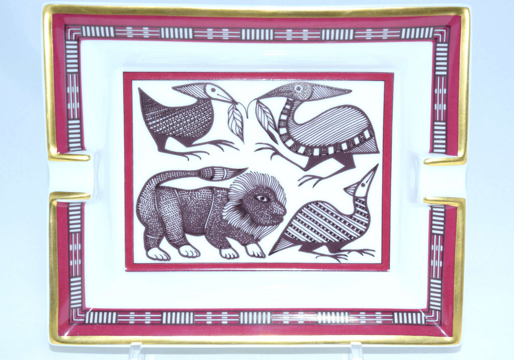 Hermes Change Tray Wine red 4 animal Porcelain Ashtray Dinnerware Lion bird