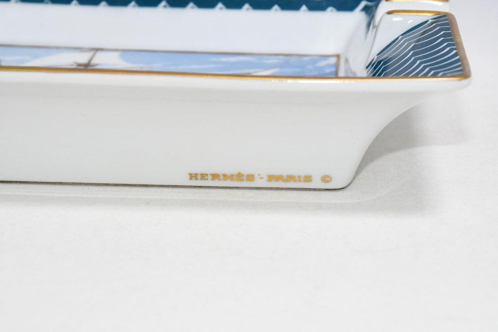 Hermes Change tray 1492. Christophorus C. blue porcelain Ashtray sailing ship