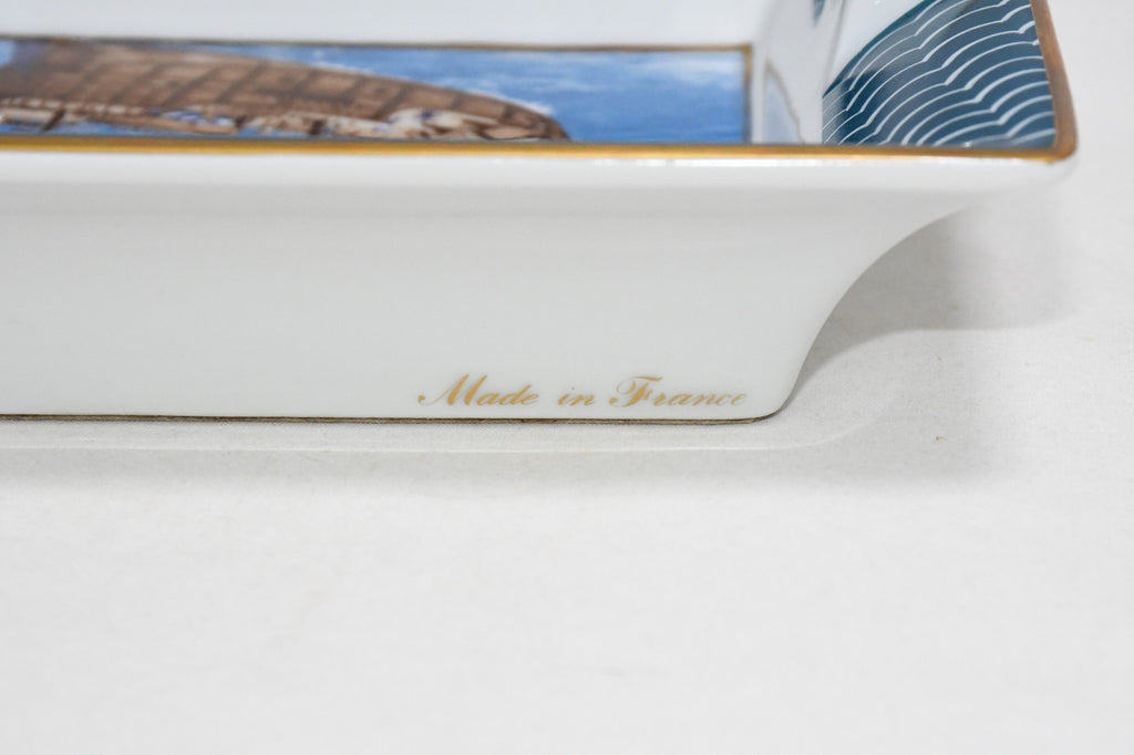 Hermes Change tray 1492. Christophorus C. blue porcelain Ashtray sailing ship
