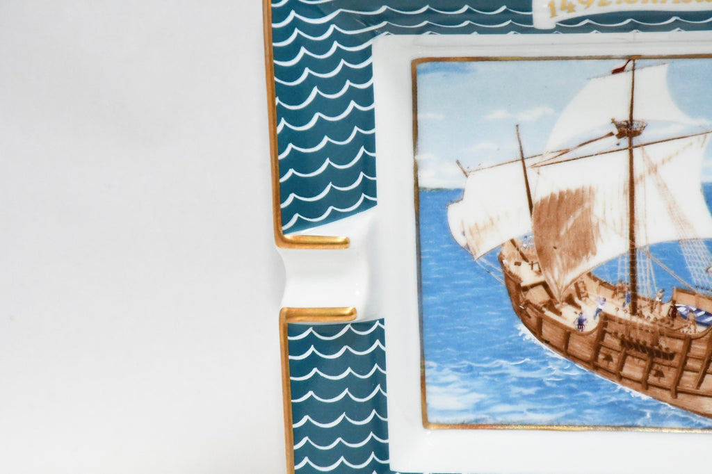 Hermes Change tray 1492. Christophorus C. blue porcelain Ashtray sailing ship
