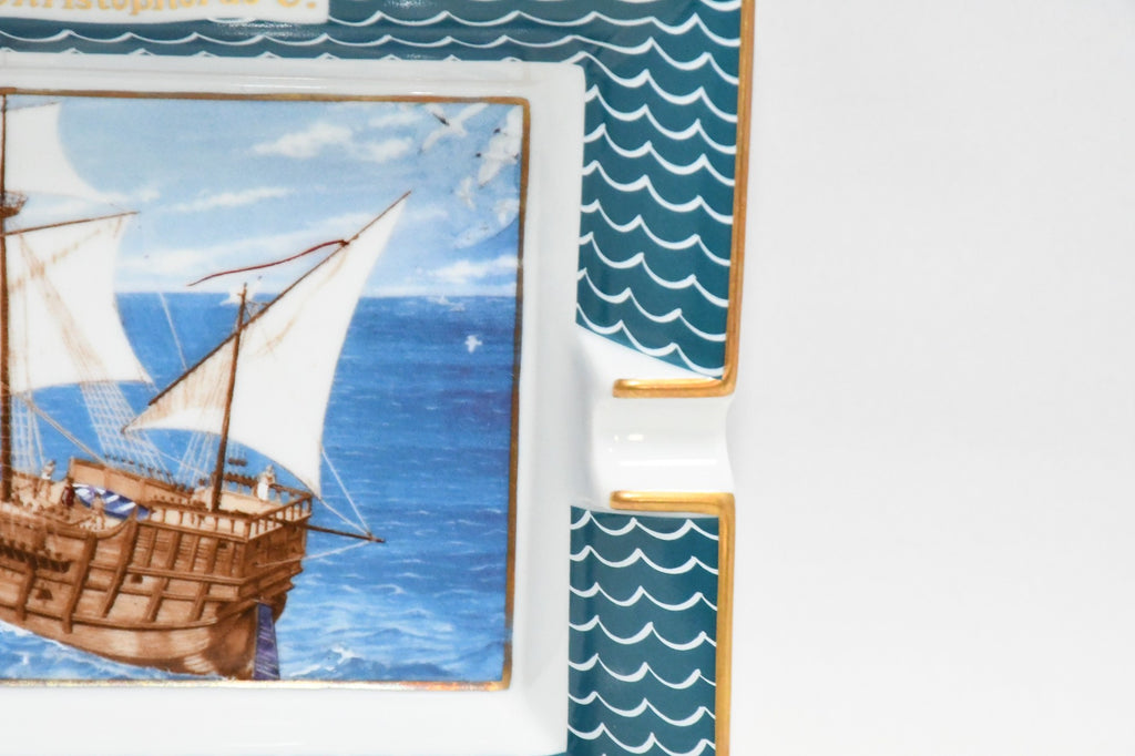 Hermes Change tray 1492. Christophorus C. blue porcelain Ashtray sailing ship