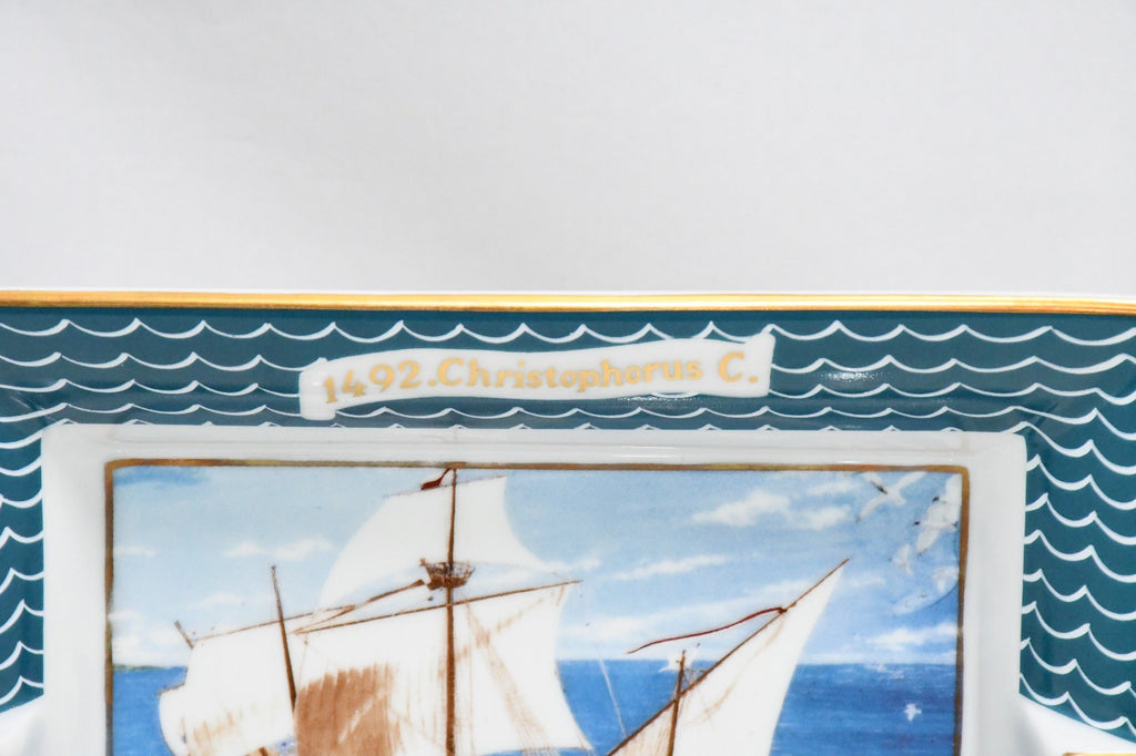 Hermes Change tray 1492. Christophorus C. blue porcelain Ashtray sailing ship