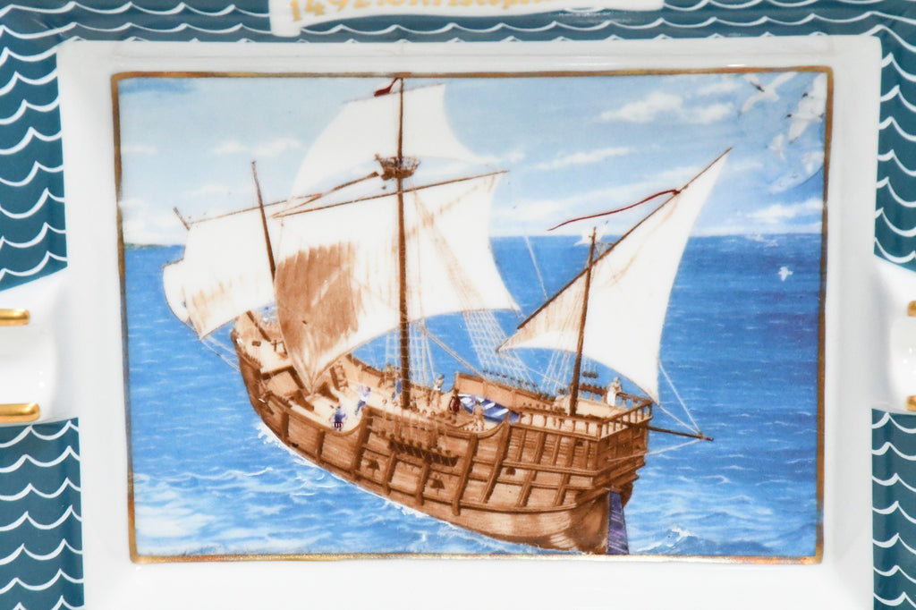 Hermes Change tray 1492. Christophorus C. blue porcelain Ashtray sailing ship