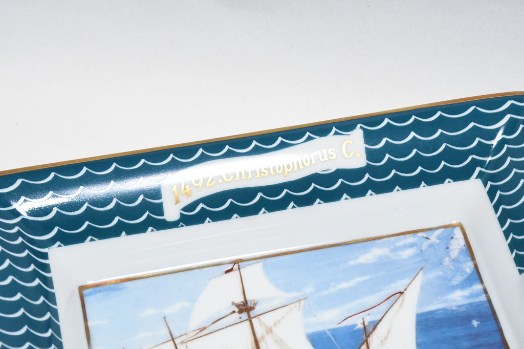 Hermes Change tray 1492. Christophorus C. blue porcelain Ashtray sailing ship