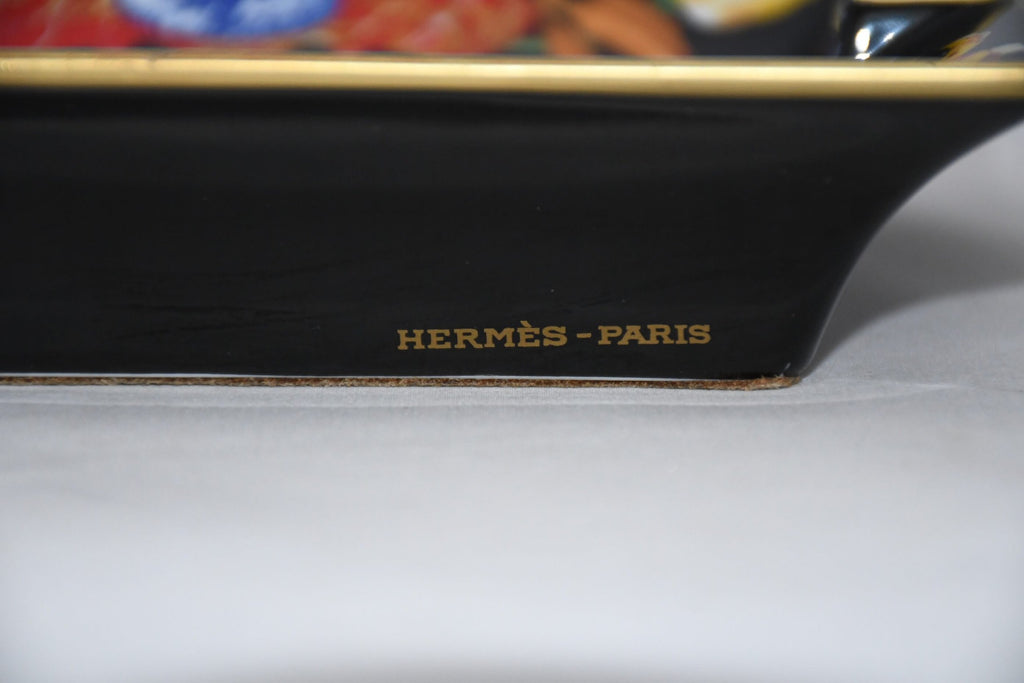 Hermes Change tray Black Japanese folding fan porcelain Ashtray vintage 831