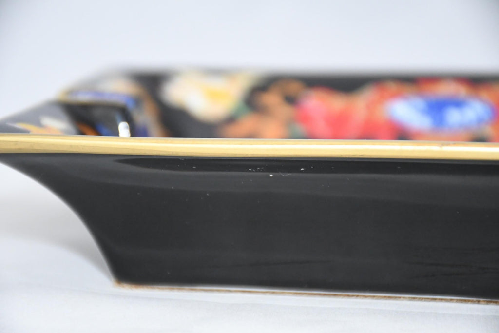 Hermes Change tray Black Japanese folding fan porcelain Ashtray vintage 831