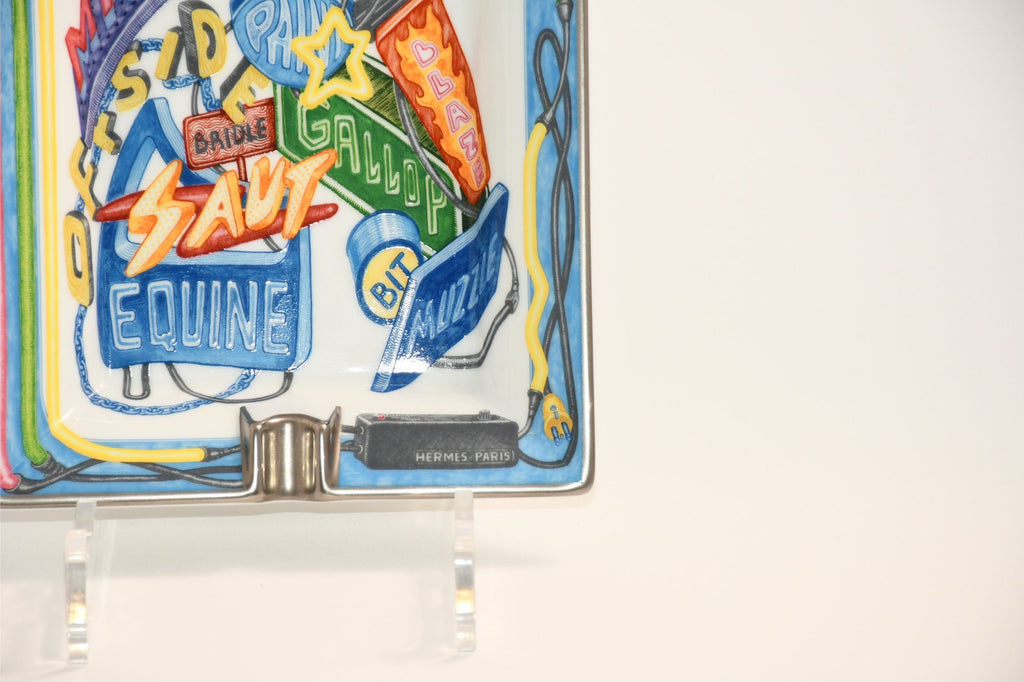 Hermes Change tray Chevaloscope Neon porcelain Ashtray blue plate VIDE POCHE