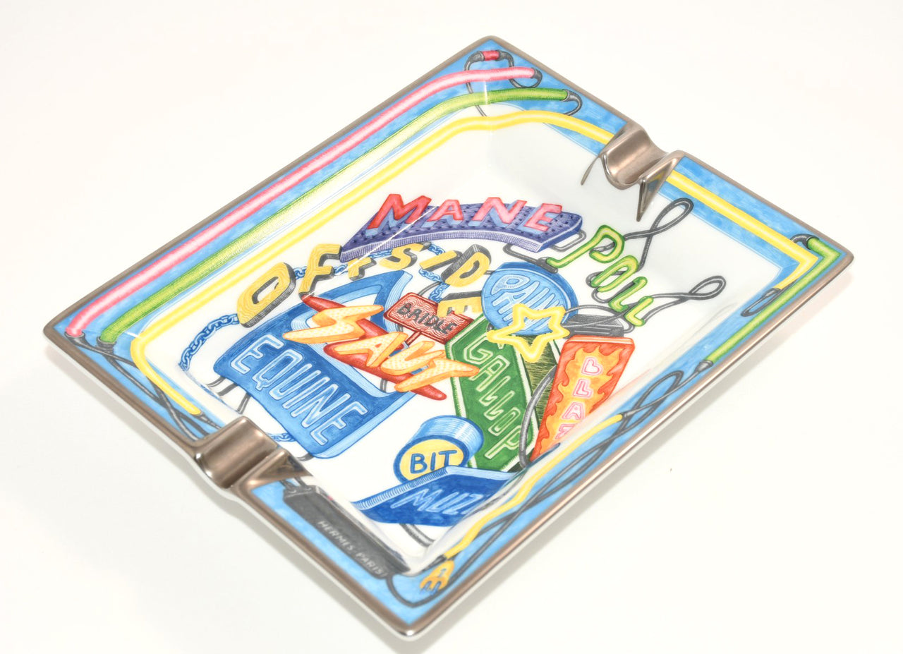 Hermes Change tray Chevaloscope Neon porcelain Ashtray blue plate VIDE POCHE