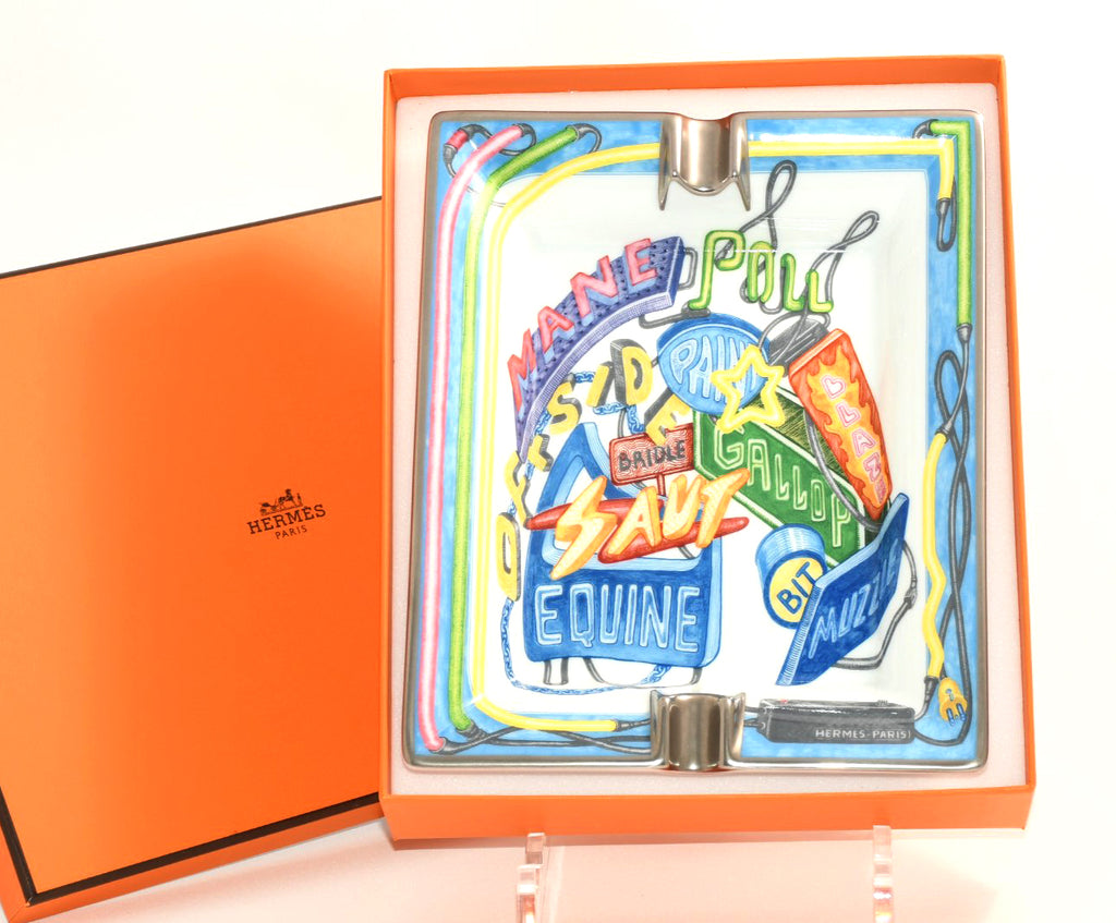 Hermes Change tray Chevaloscope Neon porcelain Ashtray blue plate VIDE POCHE