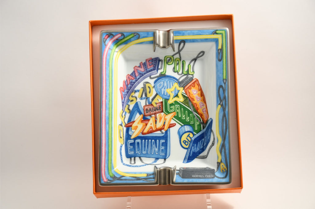 Hermes Change tray Chevaloscope Neon porcelain Ashtray blue plate VIDE POCHE