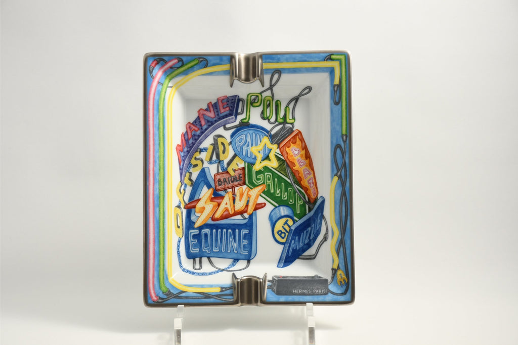 Hermes Change tray Chevaloscope Neon porcelain Ashtray blue plate VIDE POCHE