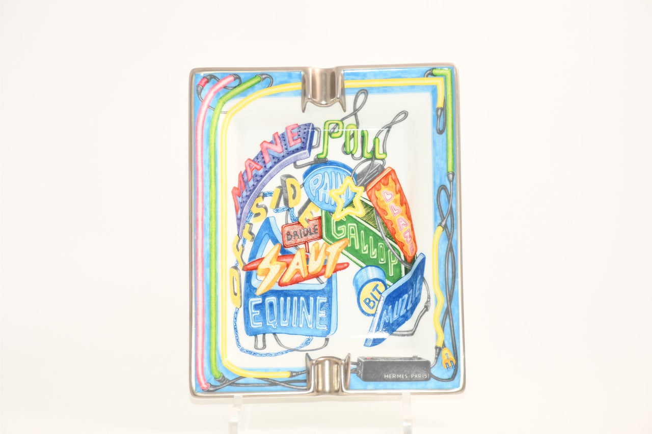 Hermes Change tray Chevaloscope Neon porcelain Ashtray blue plate VIDE POCHE