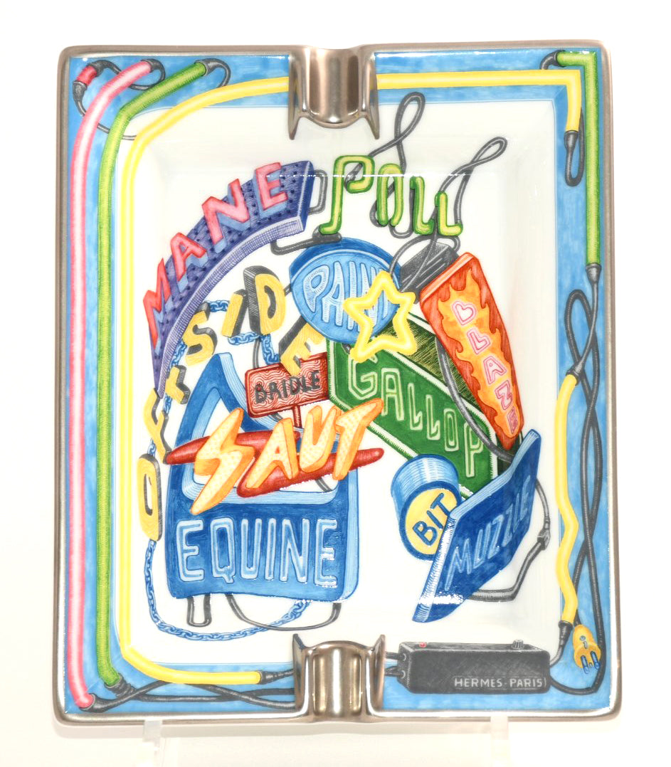 Hermes Change tray Chevaloscope Neon porcelain Ashtray blue plate VIDE POCHE