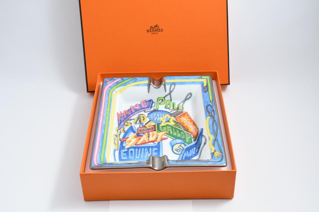 Hermes Change tray Chevaloscope Neon porcelain Ashtray blue plate Vide Poche M025