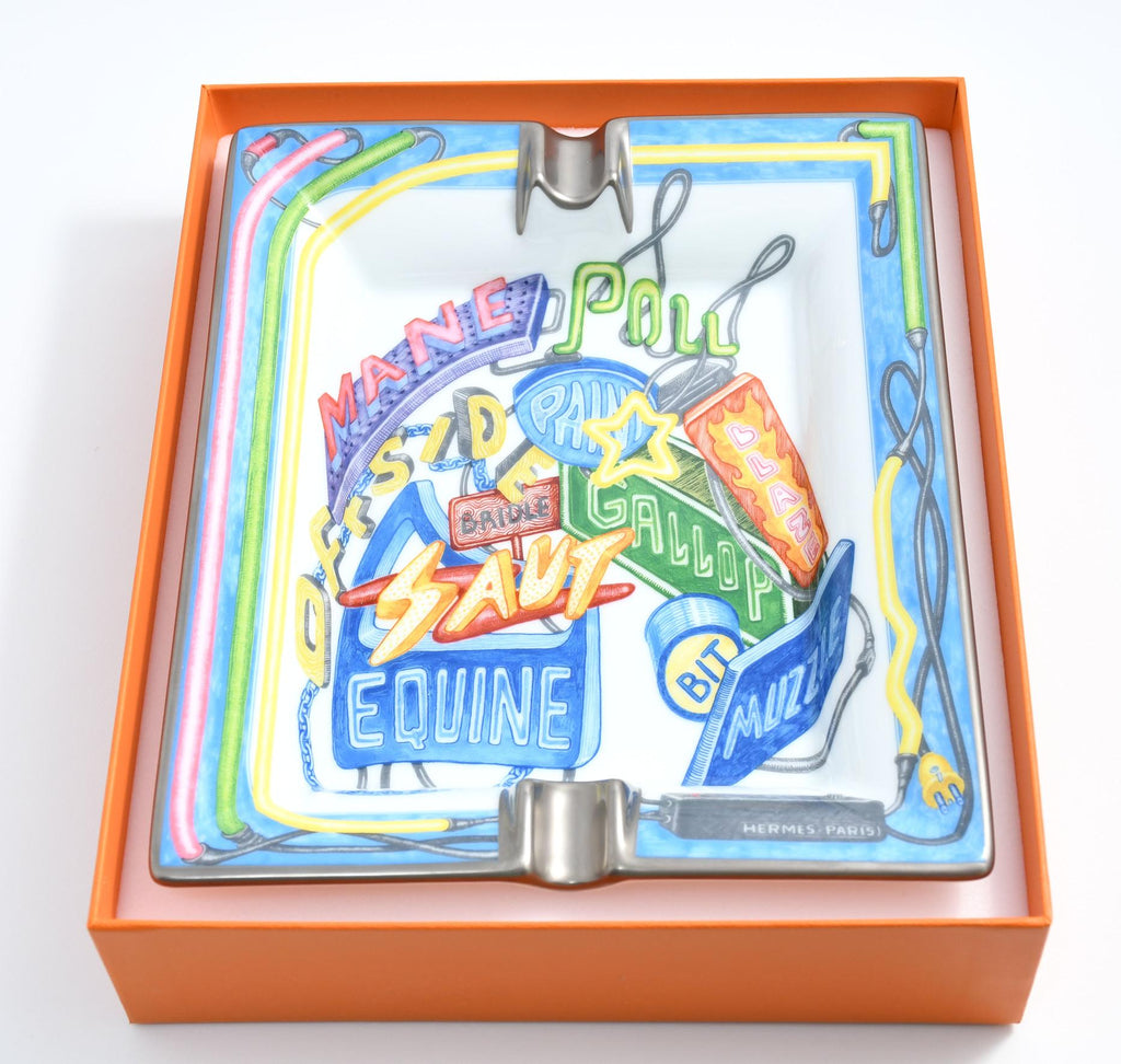 Hermes Change tray Chevaloscope Neon porcelain Ashtray blue plate Vide Poche M025