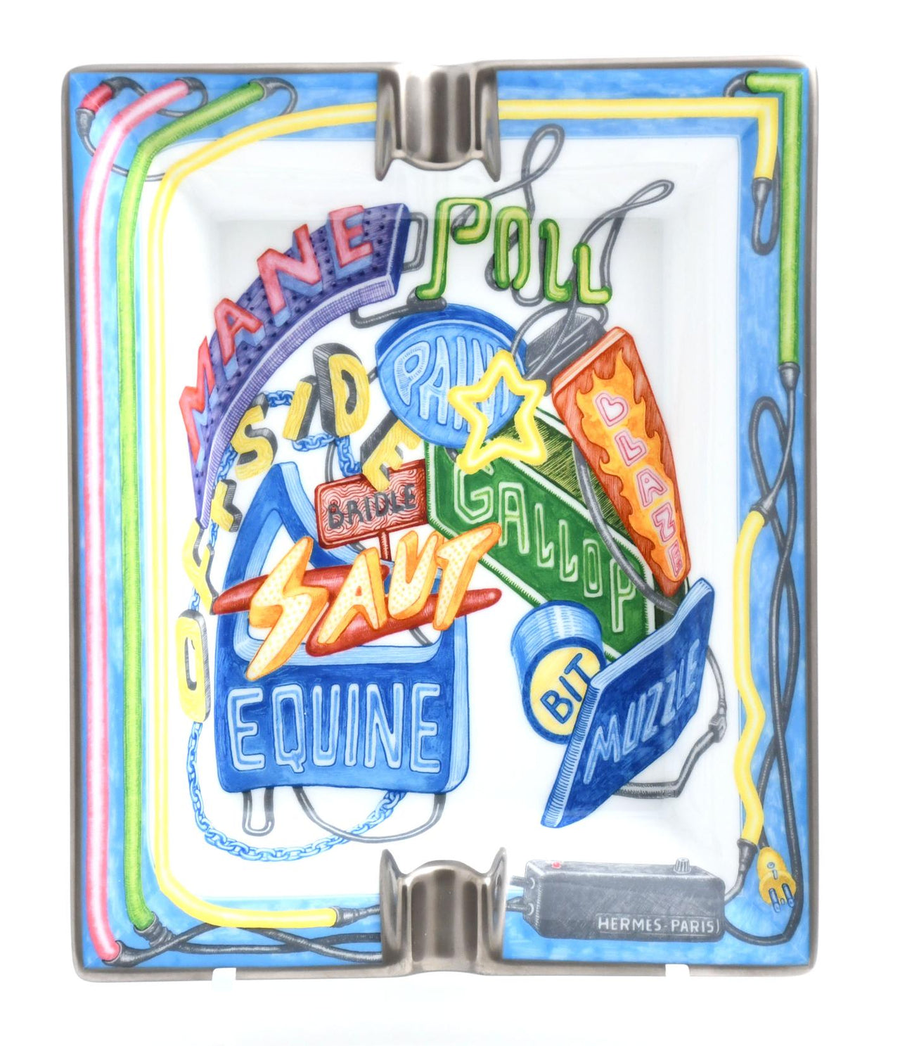 Hermes Change tray Chevaloscope Neon porcelain Ashtray blue plate Vide Poche M025