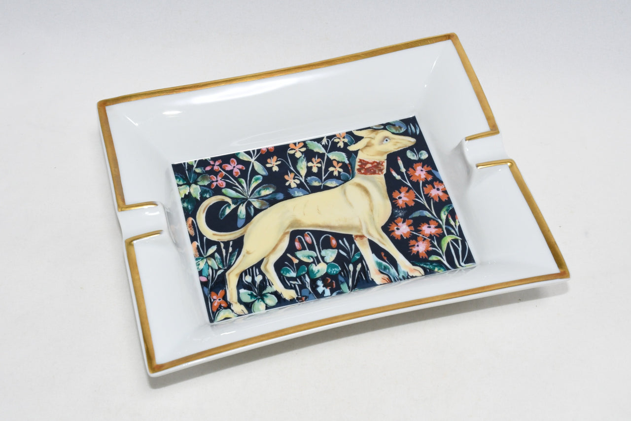 Hermes Change tray Dog flower porcelain Ashtray white plate Vide Poche