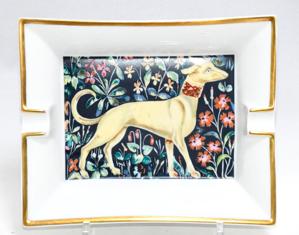 Hermes Change tray Dog flower porcelain Ashtray white plate Vide Poche