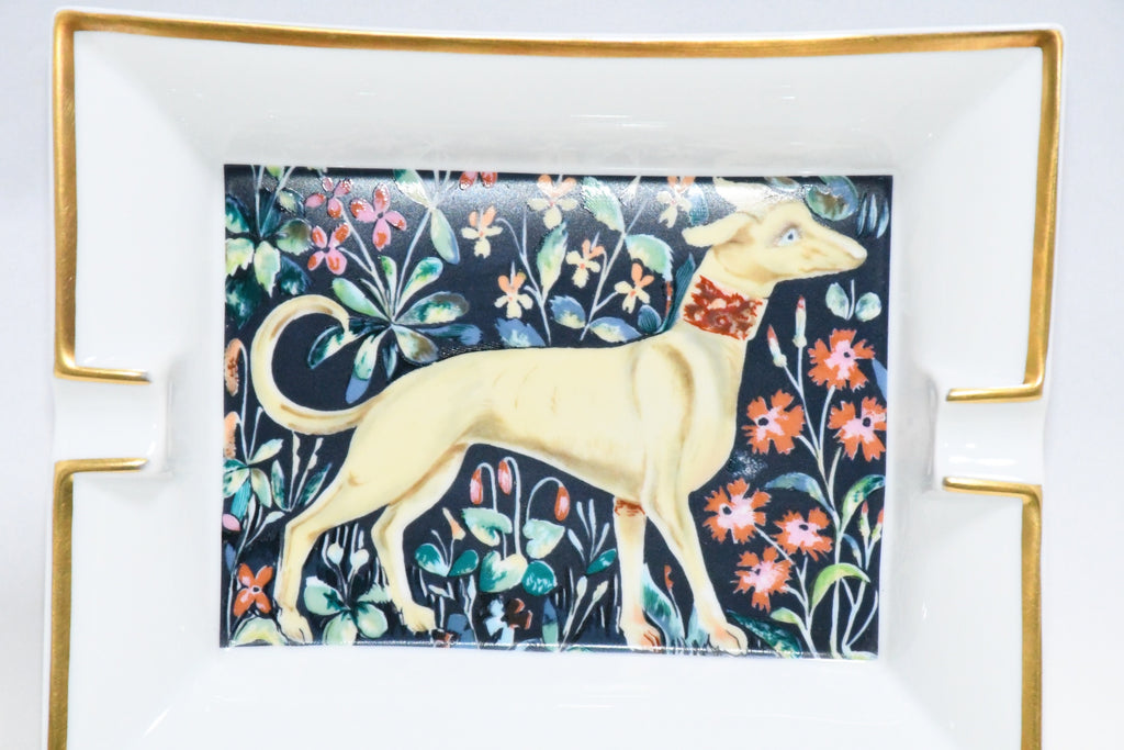 Hermes Change tray Dog flower porcelain Ashtray white plate Vide Poche