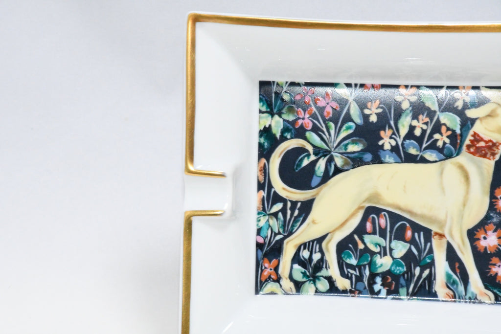 Hermes Change tray Dog flower porcelain Ashtray white plate Vide Poche