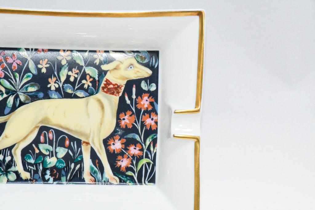 Hermes Change tray Dog flower porcelain Ashtray white plate Vide Poche